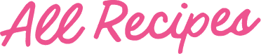 The words "All Recipes" are written in pink cursive font on a light gray background.